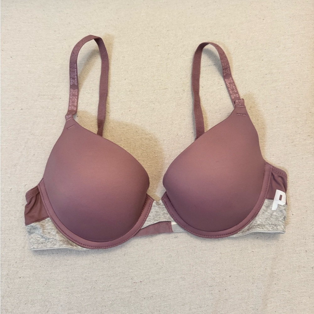 PINK Victoria's Secret T-Shirt Push-up Bra in Dusty Rose with Grey - New